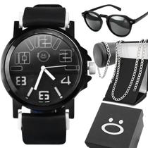 pulseira + relogio aço preto + caixa pesado original ponteiro robusto prateado proteção uv prata ajustavel inoxidavel qualidade premium