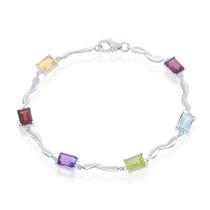 Pulseira Retangular de Prata Esterlina com Pedras Preciosas Multicolores