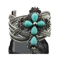 Pulseira retrô turquesa com punho cruzado unissex, joia vintage, presente para mulheres e homens Pulseira retrô turquesa com punho cruzado unissex, joia vintage, presente para mulheres e homens