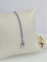 Pulseira Riviera Azul Claro 2mm com Fecho Gaveta em Prata 925 e Ródio - 16cm