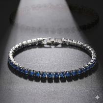 Pulseira Riviera Azul Zircônia Brilhante Banho Prata 925 Banho Ródio