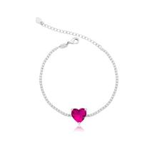 Pulseira Riviera com Coração Rosa Banhada a Ródio - 18 cm + 5 cm Extensor