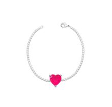 PULSEIRA RIVIERA COM CORAÇÃO TURMALINA ROSA FUSION BANHADA A RÓDIO - Acessório Elegante e Sofisticado