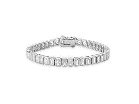 Pulseira Riviera com Cravação Retangular Banhada a Ródio Branco - 18,5 cm