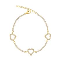 Pulseira Riviera Com Três Corações Folheada A Ouro Pulseira Riviera Com Três Corações Folheada A Ouro