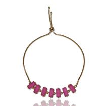 Pulseira Riviera com Zircônia Rosa Banhada a Ouro 18K