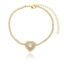 Pulseira Riviera Coração Cravejado Zircônias Banhada a Ouro