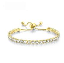 Pulseira Riviera Dourada Zircônia Branca Banho Ouro Ajustável