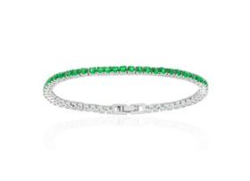 Pulseira Riviera Esmeralda Banhada a Ródio - 18 cm - Zircônias Pulseira Riviera Esmeralda Banhada a Ródio - 18 cm - Zircônias