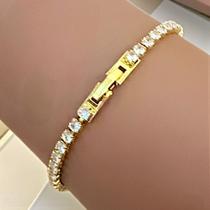 Pulseira Riviera Folheada Ouro 3 mm Zirconia Pulseira Riviera Folheada Ouro 3 mm Zirconia