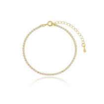 Pulseira Riviera Ouro Banhado Cravejado com Zircônias 2mm com Extensor Feminina e Delicada