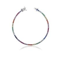 Pulseira riviera pedras coloridas rainbow redondas 2,00 mm com quatro garras, 18 cm, em prata AG925 com banho de ródio Pulseira riviera pedras coloridas rainbow redondas 2,00 mm com quatro garras, 18 cm, em prata AG925 com banho de ródio