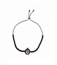 Pulseira Riviera Regulável com Gota Kunzita Banhada a Ródio Negro - 30 cm