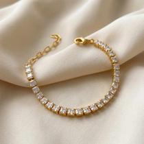 Pulseira riviera square3x3mm cristal banhado a ouro 18k