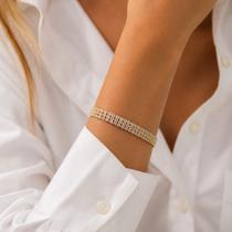 Pulseira Riviera Três Fileiras de Zircônias Banhada a Ouro