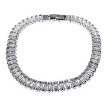 Pulseira Riviera Zirconia Branca Retangular Cravejada Aço