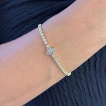 Pulseira Riviera Zircônia Flor Central Banhado em Ouro 18k