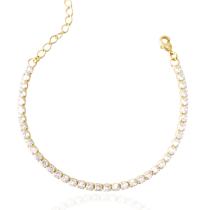 Pulseira Riviera Zircônias Cristais 3mm Banhada a Ouro