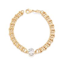 Pulseira rommanel banhado ouro 18k feminina grossa elo duplo 19cm pedra zirconia oval 552178