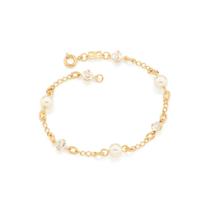 Pulseira rommanel banhado ouro 18k feminina pedra cristal e pérola 19cm 550997 Pulseira rommanel banhado ouro 18k feminina pedra cristal e pérola 19cm 550997