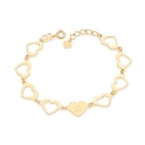 Pulseira rommanel feminina banhada ouro 18k corações vazados e escrito fé 552022 Pulseira rommanel feminina banhada ouro 18k corações vazados e escrito fé 552022