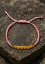 Pulseira Rosa Com Pedras De Âmbar Natural Ajustável Pulseira Rosa Com Pedras De Âmbar Natural Ajustável