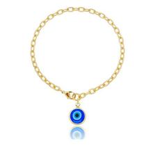 Pulseira Rosemary Corrente Elos com Pingente Olho Grego azul escuro banhada em ouro 18k Pulseira Rosemary Corrente Elos com Pingente Olho Grego azul escuro banhada em ouro 18k