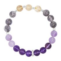 Pulseira S925 em prata esterlina ametista, quartzo rutilado preto Pulseira S925 em prata esterlina ametista, quartzo rutilado preto