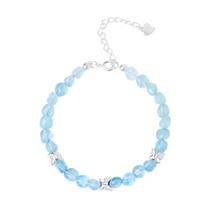 Pulseira S925 em prata esterlina borboleta com miçangas de água-marinha Pulseira S925 em prata esterlina borboleta com miçangas de água-marinha