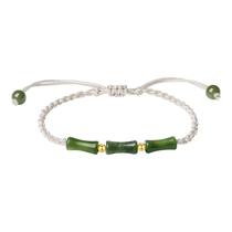 Pulseira S925 Silver Bamboo Bead para mulheres com nefrite de oliva Pulseira S925 Silver Bamboo Bead para mulheres com nefrite de oliva