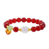 Pulseira S925 Silver Heart Charm com ágata vermelha, jade branco Pulseira S925 Silver Heart Charm com ágata vermelha, jade branco