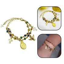 Pulseira Santa Rita de Cássia Colorida Corrente Dourada