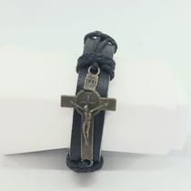 Pulseira São Bento Couro Preto 14x1,3 cm