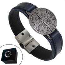 Pulseira São Bento Magnética Bracelete Couro Legítimo