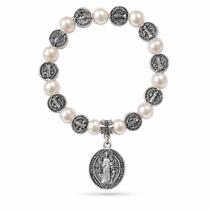 Pulseira São Bento Pérolas Religiosa Medalha Fé Proteção Oração Presente Católico Luxo
