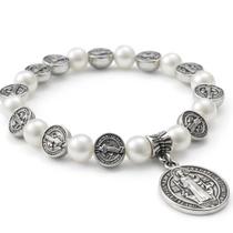 Pulseira São Bento Pérolas Religiosa Pingente Fé Proteção Cristão Presente Luxo Católico Pulseira São Bento Pérolas Religiosa Pingente Fé Proteção Cristão Presente Luxo Católico
