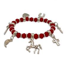 Pulseira São Jorge Ajustável Vinho com Detalhes pratas