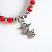 Pulseira São Miguel Arcanjo Verm e Prata Cristal e Silicone