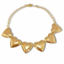 Pulseira Seis Corações Grandes Banhada A Ouro 18k Pulseira Seis Corações Grandes Banhada A Ouro 18k