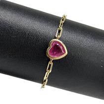 Pulseira Semi Jóia Dourada Coração em Pedra Natural
