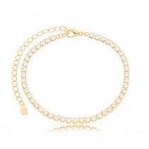 Pulseira semijoia com micro zircônia cristal banho ouro 18k 25cm