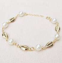 Pulseira Sereia Pingente Buzios E Perolas Folheado Ouro 18k Pulseira Sereia Pingente Buzios E Perolas Folheado Ouro 18k