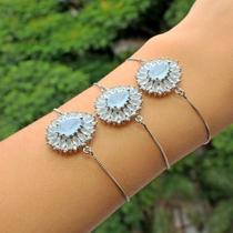 Pulseira Shamballa Gota Água Marinha Ródio Pulseira Shamballa Gota Água Marinha Ródio