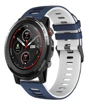 Pulseira Silicone Esportiva P/ Stratos 2e3/ Gtr 47mm Cor Azul Marinho Com Branco