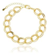Pulseira Silvia Corrente Grumet dupla elos lisos e diamantados banhada em ouro 18k Pulseira Silvia Corrente Grumet dupla elos lisos e diamantados banhada em ouro 18k