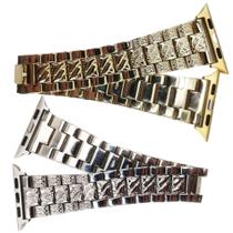 Pulseira Smartwatch Kit 2 Pulseiras Luxo Pedra Strass Aço 3 Elos inteligente