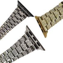 Pulseira Smartwatch Kit 3 Pulseiras Luxo Pedra Strass Aço 3 Elos inteligente - Ab.MIDIA