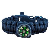 Pulseira Sobrevivência Paracord Camping 3 Em 1 Preto Apito