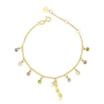 Pulseira Soja Infantil com Cristais Coloridos Revestido em Ouro Pulseira Soja Infantil com Cristais Coloridos Revestido em Ouro