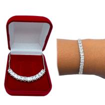 Pulseira Strass Bracelete Prata 925 Feminino Cravejado Zircônia Brilhantes